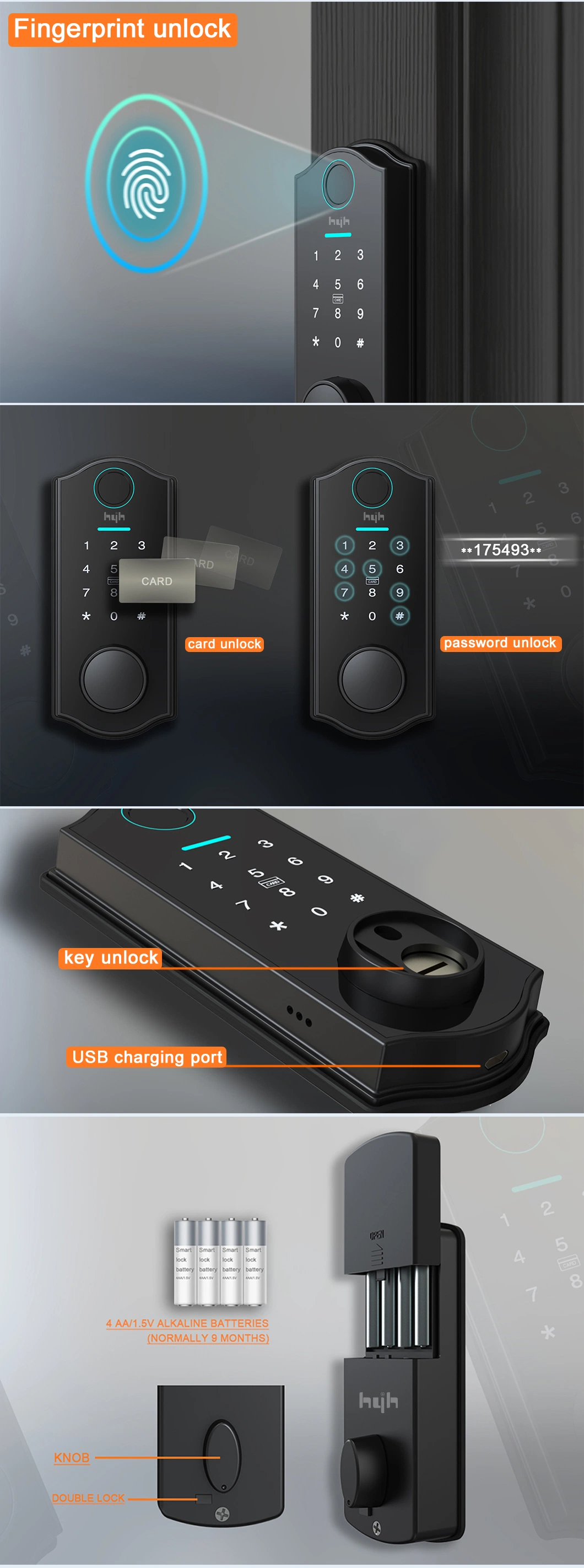 Blue-Tooth Biometric Fingerprint Room Digital Cord Keyboard Passcode Deadbolt Lock Door with Ttlock APP