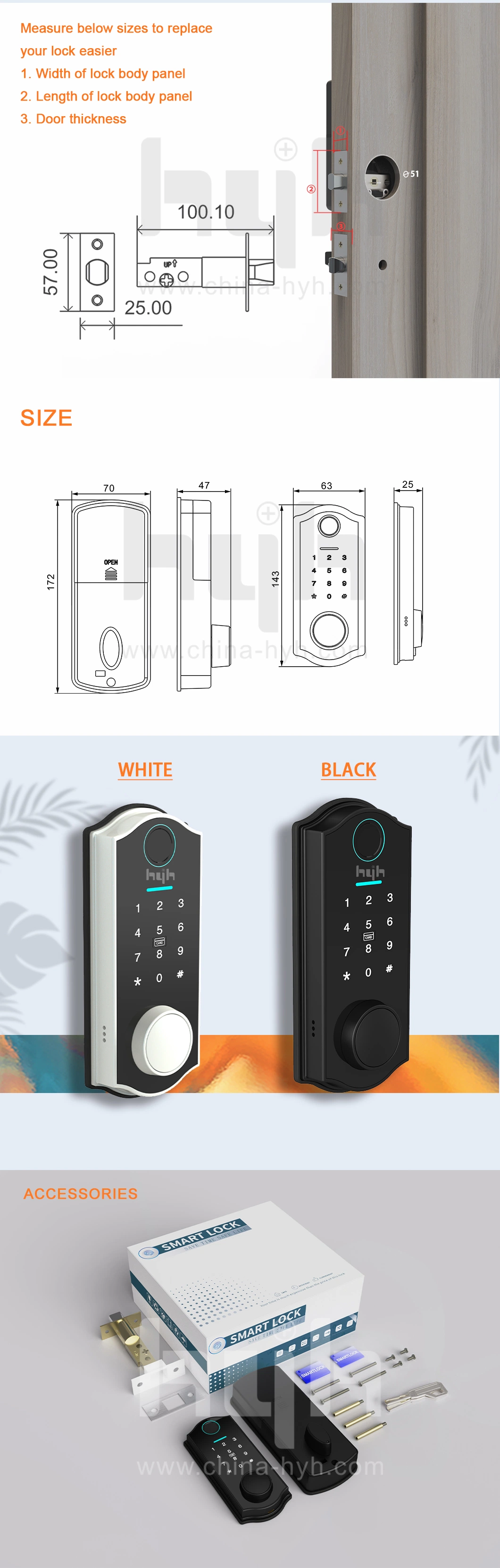 Blue-Tooth Biometric Fingerprint Room Digital Cord Keyboard Passcode Deadbolt Lock Door with Ttlock APP