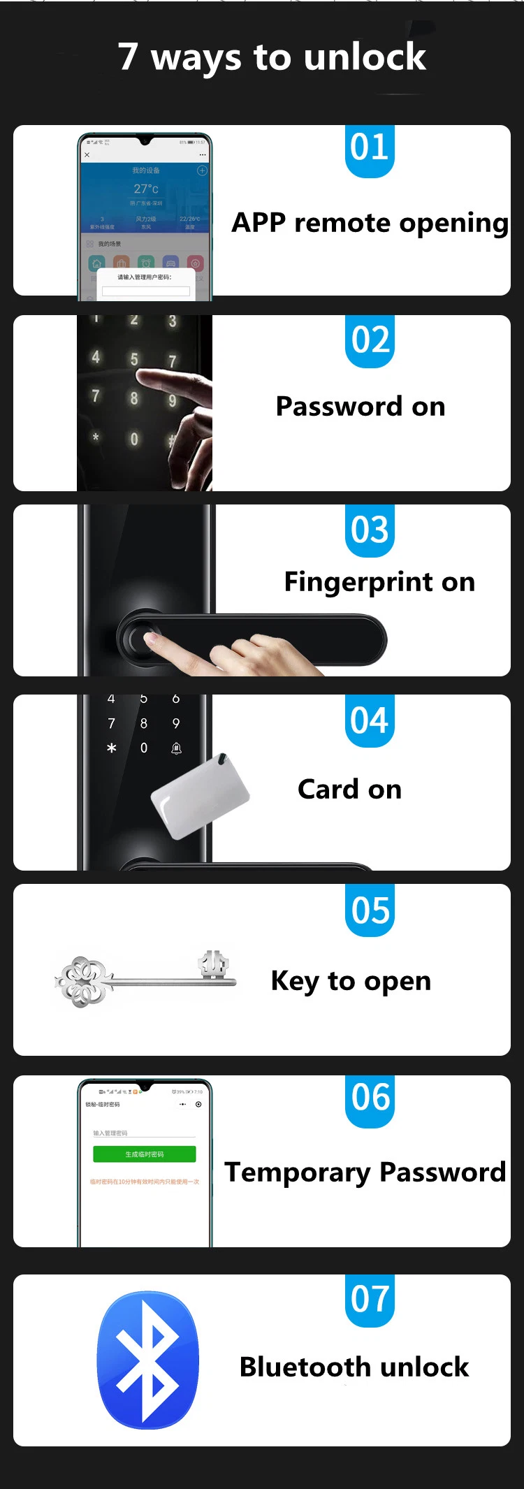 WiFi Biometric Fingerprint Main Digital Cord Keyboard Automatic Lock Door with Tuya APP